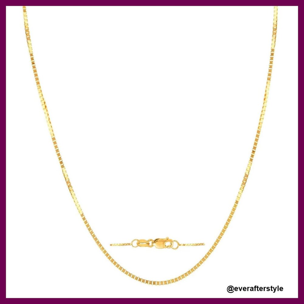 14k Solid Gold Box Chain Necklace Elegant Minimal Classic Jewelry Lobster Clasp